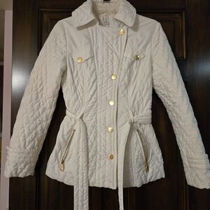 Via Spiga White Quilted Jacket with Gold Buttons, Belted